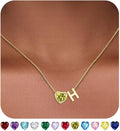Valentines Day Gifts for Her- Heart Birthstone Initial Necklace for Women Girls,14K Gold Plated Heart Letter A-Z Necklace Birthday Trendy Jewelry Gifts for Women Girls Daughter