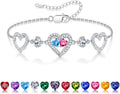 Iefil Valentines Day Gifts for Her - 925 Sterling Silver Heart Birthstone Bracelet Birthday Anniversary Jewelry Gifts for Her Wife