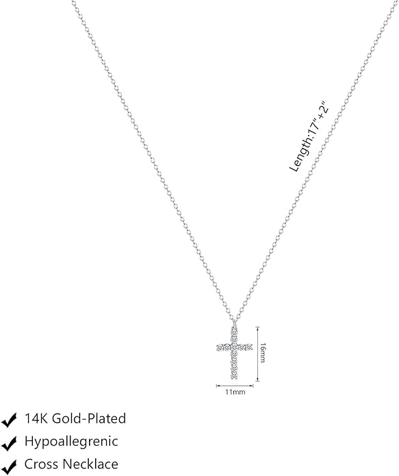 Zeffy Cross Necklace for Women, 18k Gold/Silver Plated Tiny Cross Pendant Necklace Simple Layered Cross Necklaces Gold Jewelry for Women