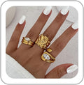 Chunky Gold Rings for Women Rhinestone Stackable Knuckle Ring Set Open Adjustable Statement Ring Set Dainty Crown Cross Midi Rings Fashion Jewelry Gift for Women
