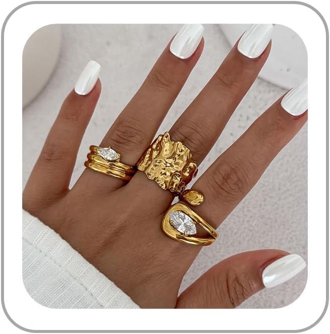 Chunky Gold Rings for Women Rhinestone Stackable Knuckle Ring Set Open Adjustable Statement Ring Set Dainty Crown Cross Midi Rings Fashion Jewelry Gift for Women