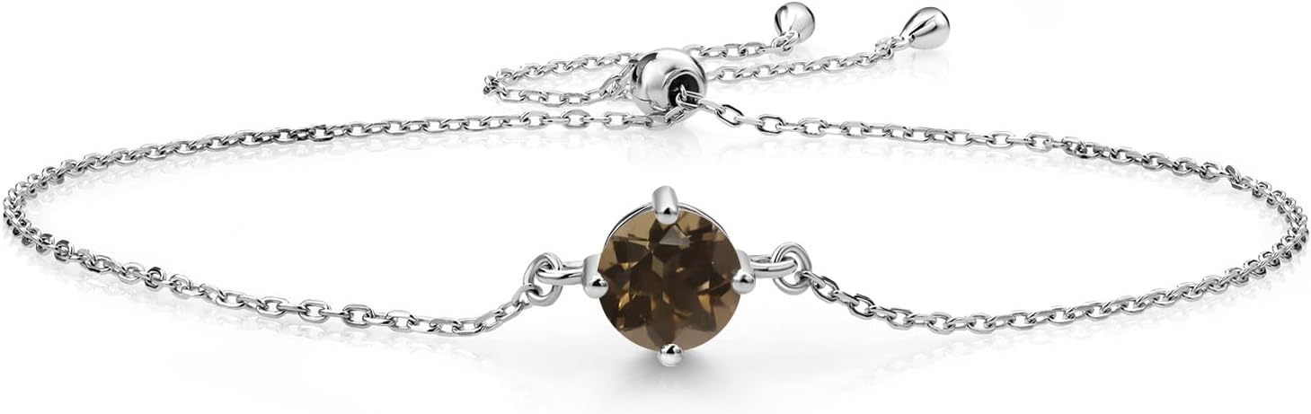 Gem Stone King Gemstone Birthstone Solitaire Bracelet For Women | 925 Sterling Silver | Round 6MM | Gift for Her Women Wife Mom Lady Daughter | Adjustable Bolo Bracelet | Easy-On Easy-Off