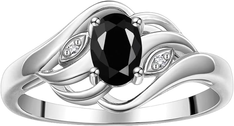 Rylos Ring featuring Classic Style, 6X4MM Birthstone Gemstone, & Diamonds - Elegant Jewelry for Women in Sterling Silver, Sizes 5-10
