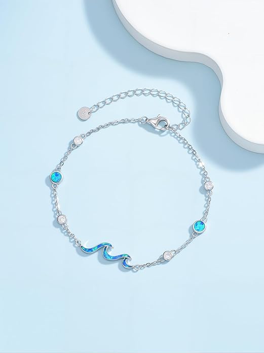 WINNICACA 925 Sterling Silver Anklets for Women Adjustable Beaded Butterfly Opal Anklet Bracelet Foot Chains Jewelry Gifts for Women Beach Birthday Christmas Gift