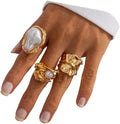 CJIAYUJEW Chunky Gold Flower Rings Pearl Stacking Statement Rings for Women Silver Chunky Knuckle Ring Set Adjustable Pearl Finger Ring Sets