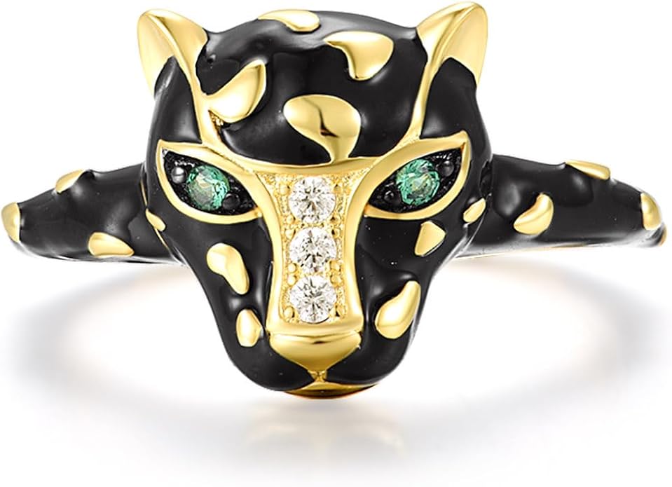 Santuzza Panther Ring 925 Sterling Silver Leopard Rings Cubic Zirconia Green Spinel Jaguar Jewelry