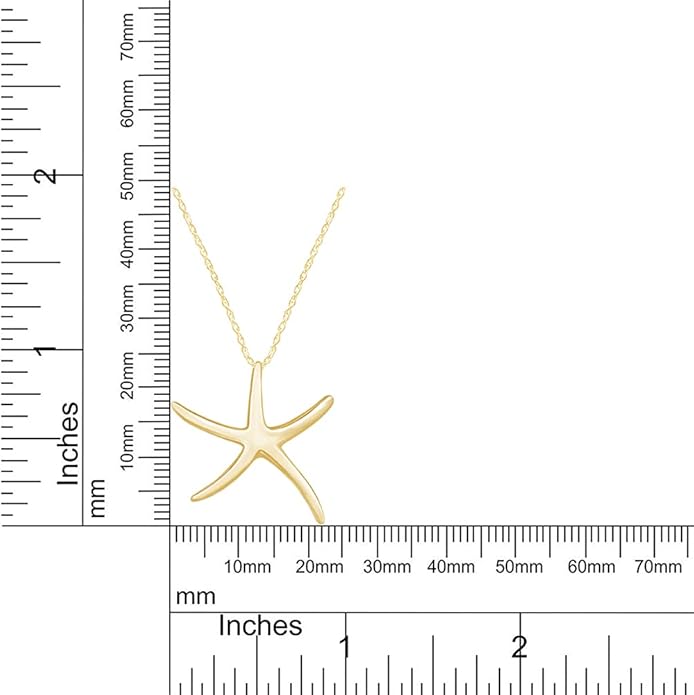 Starfish Charm Pendant Necklace for Women 14K Gold Plated 925 Sterling Silver Ocean Beach Jewelry with 18 Inch Rope Chain Summer Gift