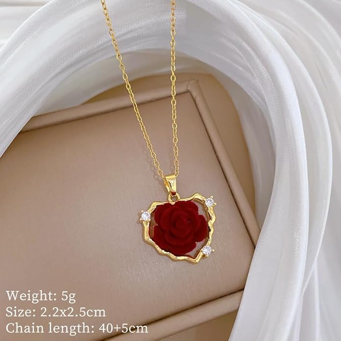 ONLYJUMP Rose Alloy Necklace for Women Heart Pendant Copper Zircon Light Luxury Fashion Jewelry Dainty Romantic Statement Necklace for Daily Wear Ideal Valentine's Day Anniversary Birthday Gift