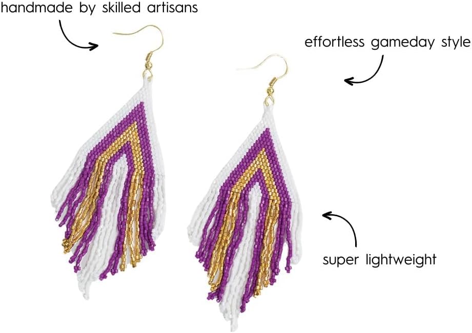 INK+ALLOY Game Day Earrings for Women, Luxe Beaded Fringe Earrings for Football Gameday Outfits, Handmade Jewelry for College Students, Team Gifts, Teachers, Football Moms