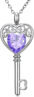 WSX Heart Key Birthstone Necklace for Women 925 Sterling Silver Love Key Pendant with Birthstone Valentine's Day Anniversary Jewelry Gift for Her