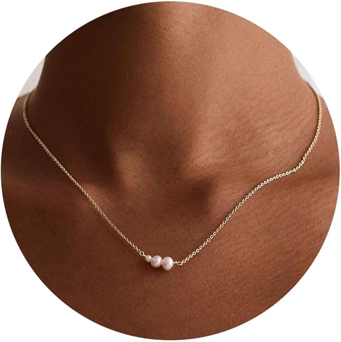 Pearl Necklaces for Women Trendy, 14k Gold Plated Dainty Necklace Simple Pearl Drop Single Charm Pendant Necklace Birthday Wedding Gifts Gold Jewelry for Women