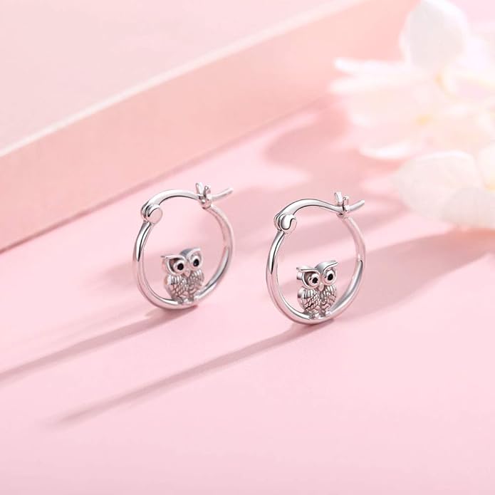 JUSTKIDSTOY Hypoallergenic Panda/Unicorn/Hummingbird/Dolphin Hoop Earrings for Women 925 Sterling Silver Animal Huggie Hoop Earrings Jewelry Gifts for Sensitive Ears