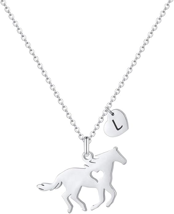 MONOOC Valentines Gifts for Kids Her Girls - Horse Necklace Gifts for Girls Horse Jewelry Necklaces Heart Initial Necklace Valentines Gift for Kids Her Teen Girl Women