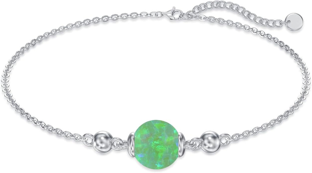 Opal Anklet/Bracelets for Women, S925 Sterling Silver Adjustable Foot Beaded Round Charm Ankle Bracelet Anklets Jewelry Anniversary Birthday Gifts for Women-1