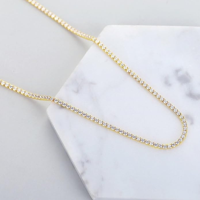 Tennis Necklace Bracelet for Women, Dainty Sterling Sliver Choker Necklace Crystal Link Bracelet Stud Earrings for Women Wedding Jewelry for Bride Jewelry Set Accessories