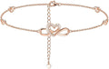 Moissanite Infinity Anklet for Women, Real Authentic 925 Sterling Silver Hypoallergenic, Beautiful Summer Jewelry, Dainty Ankle Bracelet, 8.6-10.6inch (21-26cm) Adjustable