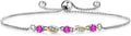 Gem Stone King 3-Stone Adjustable Bracelet for Women | 925 Silver and 10K Yellow Gold | Gemstone Birthstone and Lab Grown Diamond | Round 3MM | Two-Tone Adjustable Tennis Bracelet Up to 9 Inch