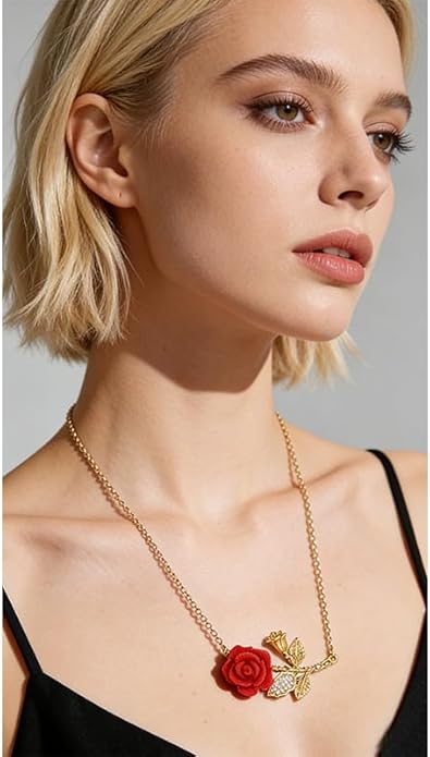 ONLYJUMP Rose Alloy Necklace for Women Heart Pendant Copper Zircon Light Luxury Fashion Jewelry Dainty Romantic Statement Necklace for Daily Wear Ideal Valentine's Day Anniversary Birthday Gift