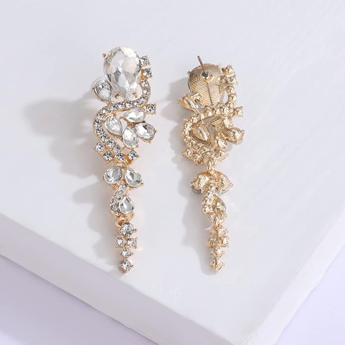 Rhinestone Statement Dangle Earrings Sparkly Crystal Bridal Wedding Earrings for Brides Bridesmaides Chandelier Teardrop Earrings for Women Prom Party