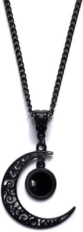 GYRMMUE Moon Crystal Necklace Punk Style Moon Pendant Necklace Vintage Black Crescent Moon Necklace Dark Gothic Necklace Halloween Costume Jewelry Women