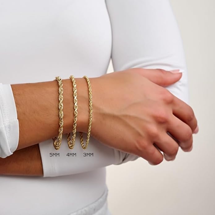 Gold Rope Chain Bracelet for Men & Women – 100% Real 10k or 14k Gold, Lightweight, Premium Craftsmanship