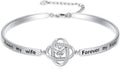 Valentines Day Gifts for Her, 18k White Gold Plated Love Knot Bracelets, Engraved Inspirational and Sentiment Bangle, Anniversary Birthday Jewelry Gift for Lover Wife Girlfriend Sister Friends