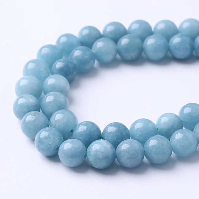 45Pcs 8mm Natural Blue Chalcedony Jades Beads for Jewelry Making Aquamarine Jades Energy Stone Healing Beads DIY Bracelet Necklace 15" 1 Strand
