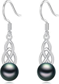 Tahitian Black Pearl Earrings Gifts for Women Wife Celtic Dangle Drop Earrings Wedding Birthday Anniversary Jewelry Valentines Christmas Day Gifts 925 Sterling Silver