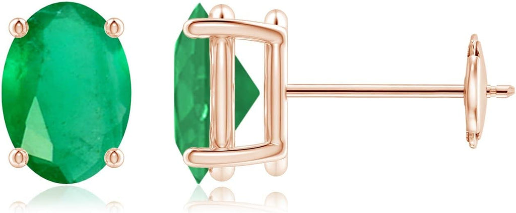 ANGARA Natural Emerald Earrings for Women | Oval Shape Emerald Classic Earrings in 14K Solid Gold/Platinum | May Birthday, Anniversary, Gemstone Jewellery Gift