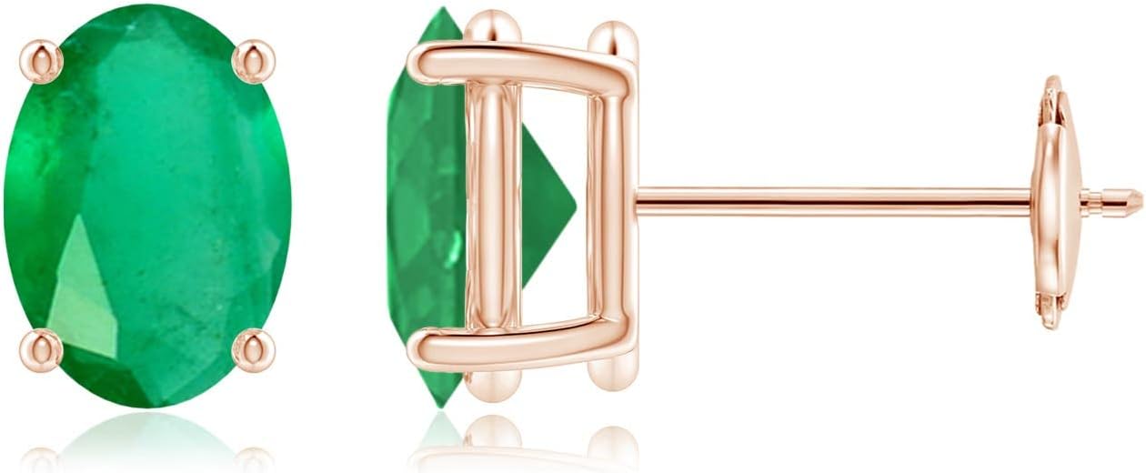 ANGARA Natural Emerald Earrings for Women | Oval Shape Emerald Classic Earrings in 14K Solid Gold/Platinum | May Birthday, Anniversary, Gemstone Jewellery Gift