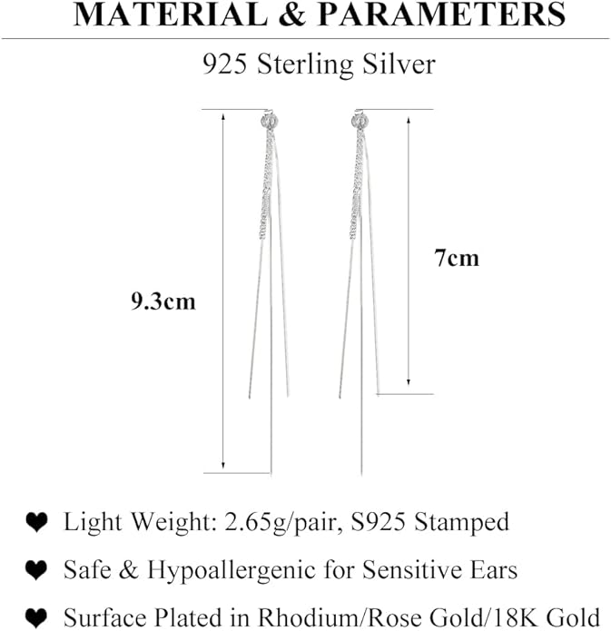 SLUYNZ 925 Sterling Silver CZ Dangle Earrings Chain for Women Teens Long Dangle Earrings Tassel with Snake Chain Backs