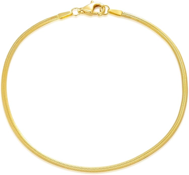 14K Yellow Gold 6-13 Inch 1.2mm-3.2mm Chain Bracelet Anklet for Women, Cuban Link Curb/Rope/Paper Clip/Round Snake/Herringbone/Bead/Water Wave, Thin Gold Chain Bracelet Durable Strong Real 14k Gold Chain Bracelet Anklet