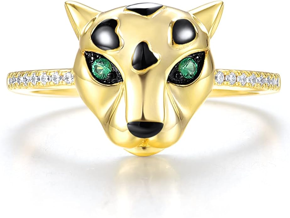 Santuzza Panther Ring 925 Sterling Silver Leopard Rings Cubic Zirconia Green Spinel Jaguar Jewelry