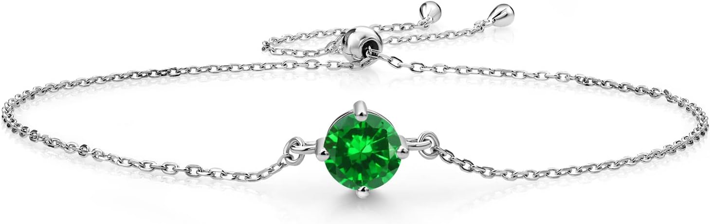 Gem Stone King Gemstone Birthstone Solitaire Bracelet For Women | 925 Sterling Silver | Round 6MM | Gift for Her Women Wife Mom Lady Daughter | Adjustable Bolo Bracelet | Easy-On Easy-Off