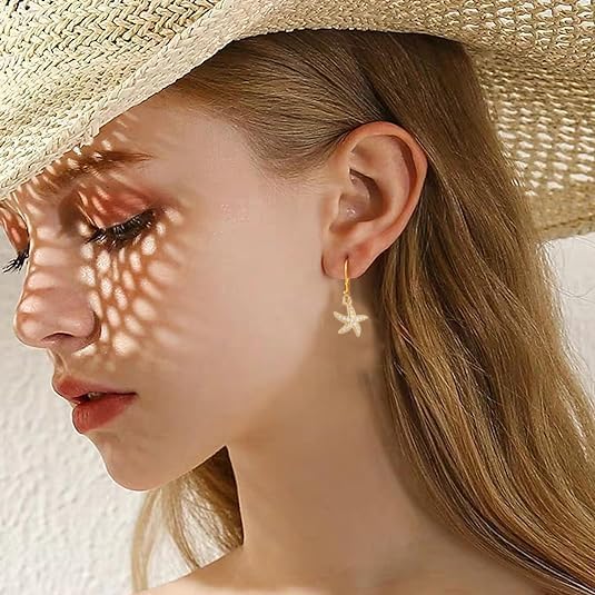 Starfish Earrings for Women Gold Sea Shell Earrings Summer Beach Vacation Outfits for Women