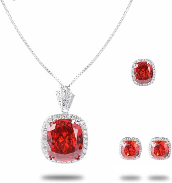 Jewelry for Women Sets Gold-Plated Sterling Silver CZ or Faux Gemstone Cushion-cut Necklace & Ring & Stud Earring set for Bridesmaids, Comes With a Gift Box.