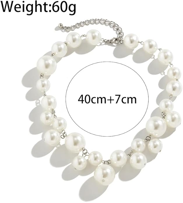 Chunky Pearls Statement Choker Necklace for Women,14K Gold Large Beaded Punk Ball Cluster Collar Necklace Party Dainty Jewelry Gift