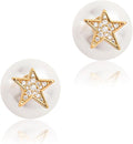 Pearl Stud Earrings for Women Stainless Steel Unique Statement Small Pearl Enamel Button Statement Vintage Earring Jewelry