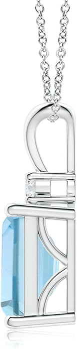 Angara Natural Aquamarine Solitaire Pendant for Women | Emerald-Cut Aquamarine Pendant with Diamond in 14K Solid Gold/Silver/Platinum With 18" Chain | March Birthday, Gemstone Jewelry Gift