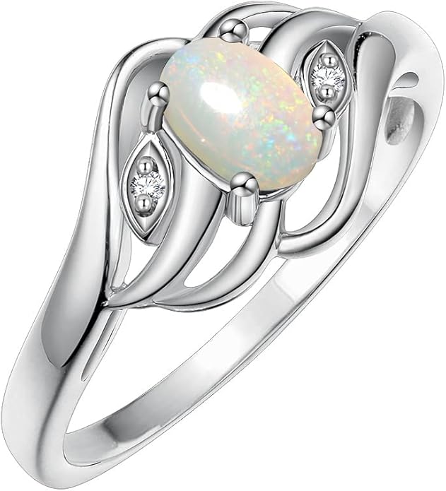 Rylos Ring featuring Classic Style, 6X4MM Birthstone Gemstone, & Diamonds - Elegant Jewelry for Women in Sterling Silver, Sizes 5-10