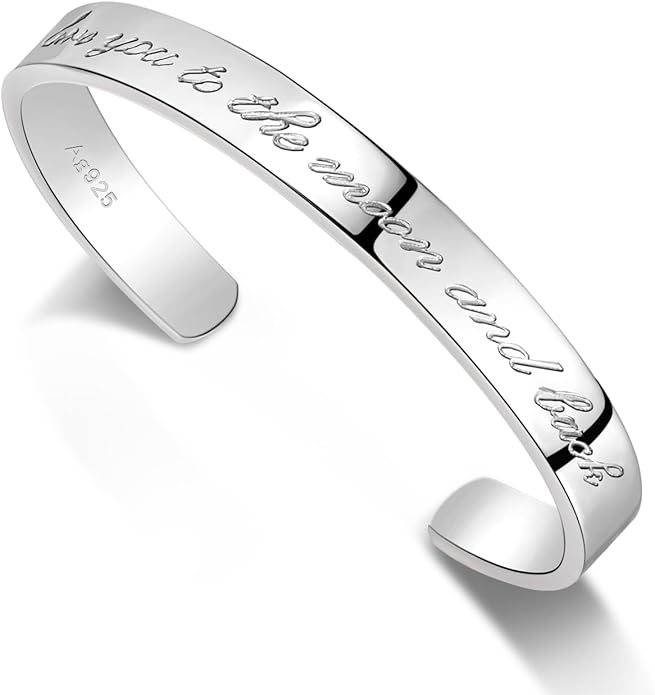 Dankadi Men & Women 925 Sterling Silver Bangle-Engravable Adjustable Cuff Bracelet -8MM/10MM Couple Bracelet- Unisex Jewelry For Him/Her Gift