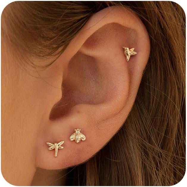 VRIUA 20G Tiny Flat Back Earrings for Women - 14K Gold/Silver Plated Small Flat Back Stud Earrings Hypoallergenic Cartilage Helix Piercing Jewelry