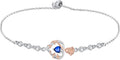 Birthstone Charm Link Bracelet 925 Sterling Silver Rose/Heart/Mom Bracelet with 12 Months Birthstone Mother's Day Gift Jewelry Gifts for Women,Chain Length 7"+2" Extend