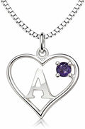 Silver Sterling Necklace Initial Letter A-Z Birthstone for Women – Personalized Custom Jewelry Pendant with Heart Design Customized Dainty Charm for Wife Girlfriend Mom – 18" Box Chain