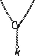 Black Heart Slip Chain Initial Necklaces for Women,Stainless Steel O-Ring Adjustable Lariat Heart Y-Necklace,Punk Gothic Cuban Collar Choker Necklace for women