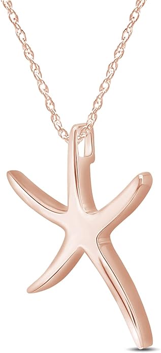 Starfish Charm Pendant Necklace for Women 14K Gold Plated 925 Sterling Silver Ocean Beach Jewelry with 18 Inch Rope Chain Summer Gift
