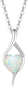 FANCIME 14K Solid White Gold Birthstone Necklace Genuine or Created 6mm Heart Gemstone Pendant with Lab Grow Diamonds Sterling Silver Chain Fine Jewelry Anniversary Birthday Gifts for Women 16" + 2"
