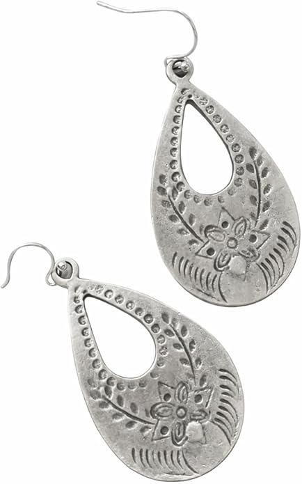 Antique Silver Floral Stamp Teardrop on Sterling Silver Earrings Boho Women Handmade Sundance Dreams Designs