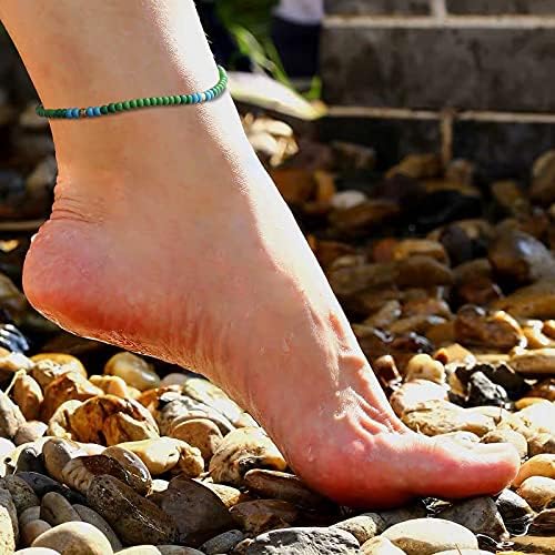 XIJIN 18 Pieces Elastic Beaded Anklets for Women Handmade Beach Boho Colorful Beads Ankle Bracelets Set