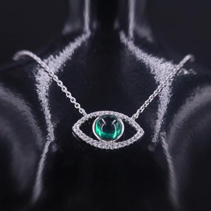 14K Gold/18K Gold Emerald Necklace with Evil Eye Pendant, Protective Jewelry Accessory for Fashion Forward Women